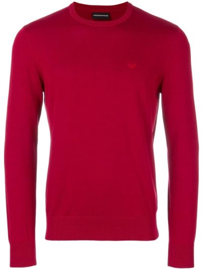 Red Men's Armani Emporio Slim Fit Logo Sweaters | EYNX2K5