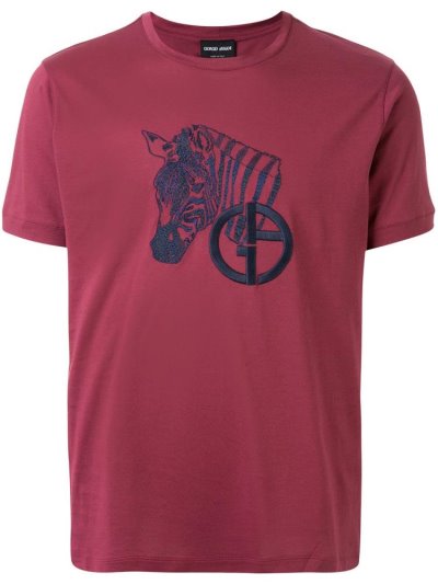 Red Men's Giorgio Armani Embroidered Zebra Logo T Shirts | N54LRD0