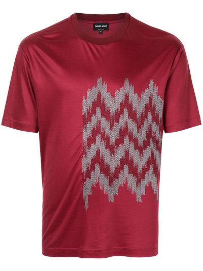 Red Men's Giorgio Armani Jacquard Detail T Shirts | V41E47X