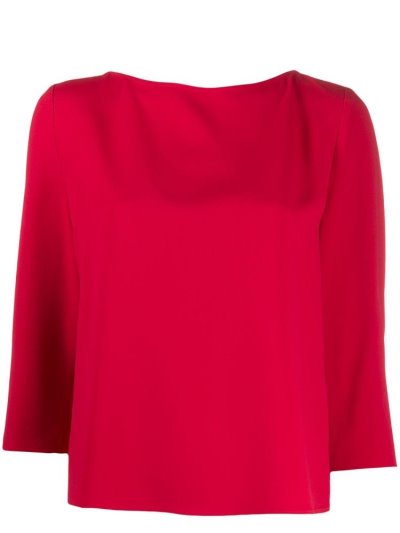 Red Women's Armani Emporio Back Pleated Boxy Tops | JOWDO91