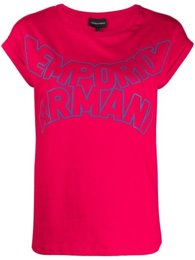 Red Women's Armani Emporio Enlarged Logo Print T Shirts | YQ9OZXU