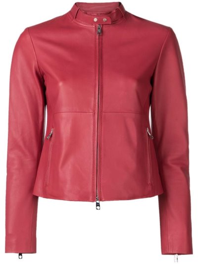 Red Women's Armani Emporio Fitted Biker Jacket Jackets | BLMYRSC