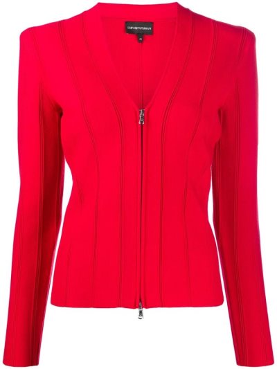 Red Women's Armani Emporio Ribbed Fitted Jackets | H1ECZ1A