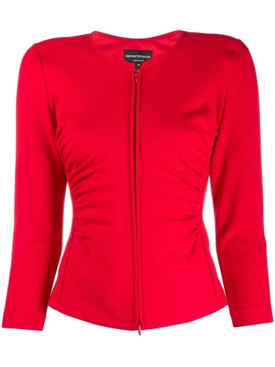 Red Women's Armani Emporio Ruched Stretch Fit Jackets | B6YZ22U