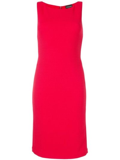 Red Women's Armani Emporio Textured Fitted Dress | KKKUZLU