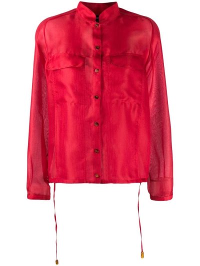 Red Women's Giorgio Armani Sheer Drawstring Shirts | 3BA1RYP