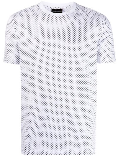 White / Black Men's Armani Emporio Dotted Crew Neck T Shirts | LAOCACH