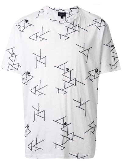 White / Black Men's Giorgio Armani Printed T Shirts | WJWVR0I