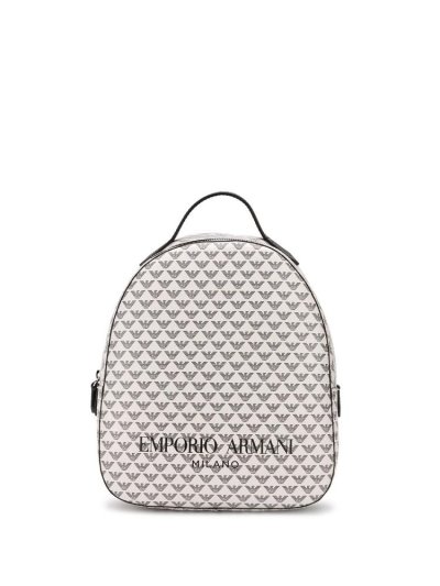 White / Black Women's Armani Emporio Logo Print Backpacks | OPVWF15