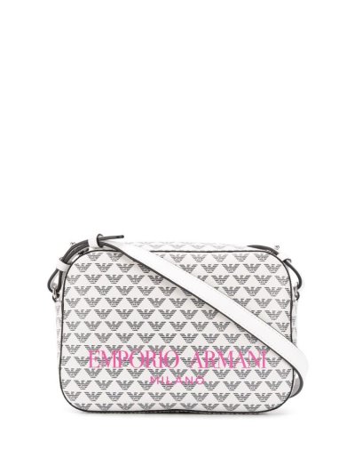 White / Black Women's Armani Emporio Logo Print Shoulder Bags | UMAG77W