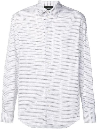 White / Blue Men's Armani Emporio Micro Patterned Shirts | B334T1O