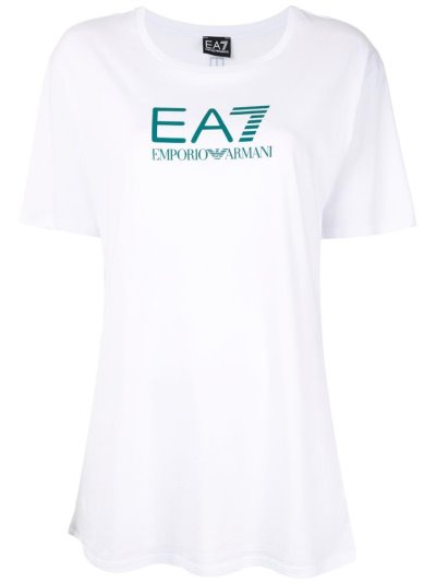 White / Green Women's Ea7 Emporio Armani Logo Print T Shirts | F5F8R4Z