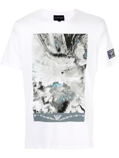 White / Grey Men's Armani Emporio Illusion Print T Shirts | PCPER24