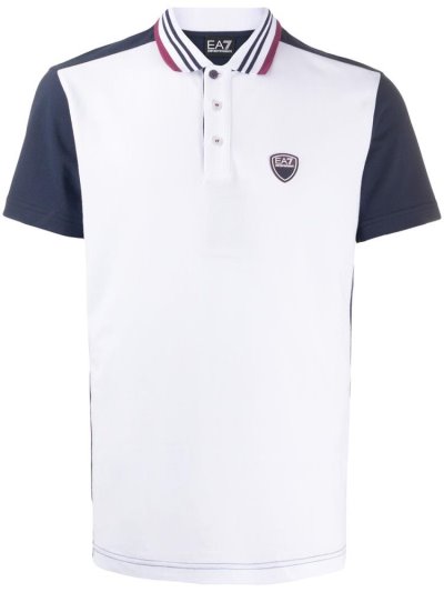 White Men's Ea7 Emporio Armani Colour Block Logo Polo Shirts | RGI95PC