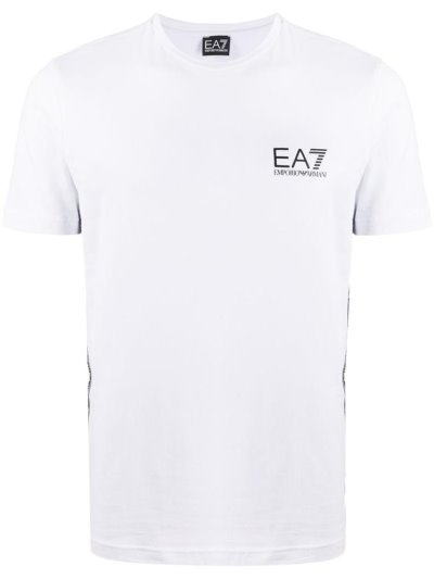 White Men's Ea7 Emporio Armani Crew Neck Logo Tape T Shirts | FWHJLWQ