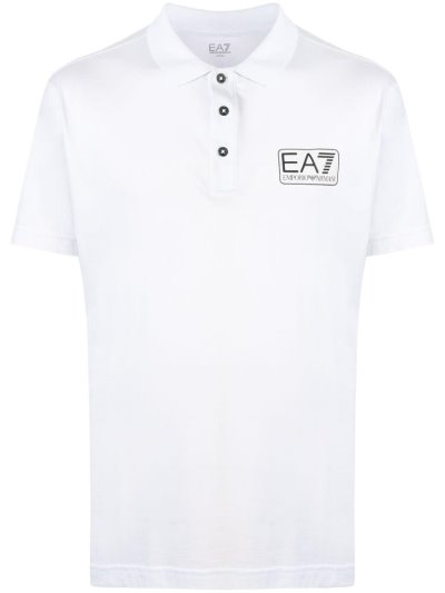 White Men's Ea7 Emporio Ea7 Logo Patch Polo Shirts | FDKJQ36