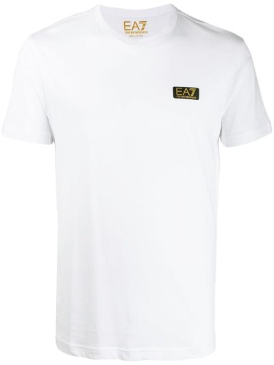 White Men's Ea7 Emporio Armani Front Logo T Shirts | UFLRL8T