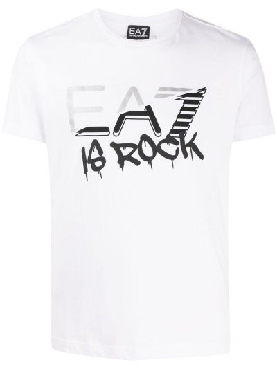 White Men's Ea7 Emporio Armani Graphic Print Cotton T Shirts | MKH6CM0