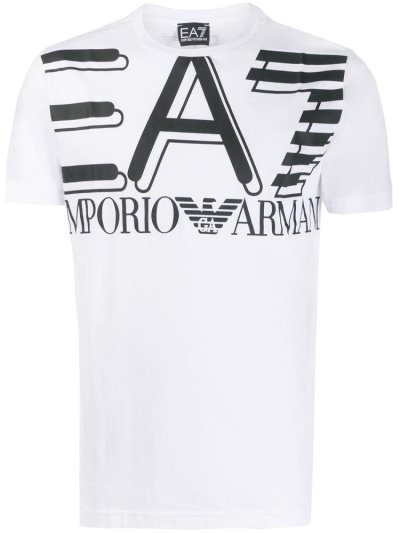 White Men's Ea7 Emporio Armani Logo Print T Shirts | O3F82LN