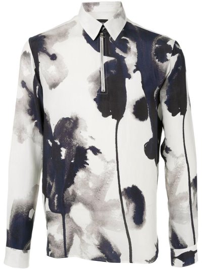 White Men's Armani Emporio Abstract Print Shirts | HLGA2NR