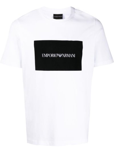 White Men's Armani Emporio Boxed Logo Print T Shirts | OT4S8KJ