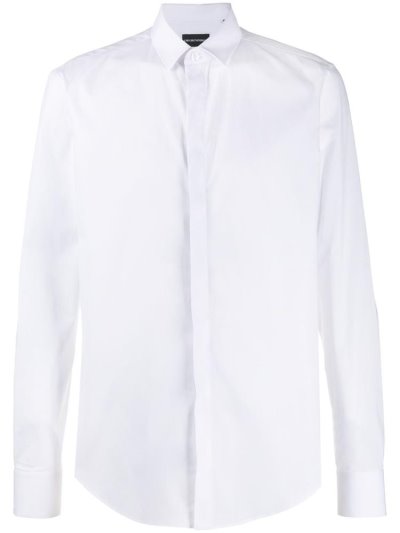 White Men's Armani Emporio Concealed Fastening Shirts | CBTIN3H