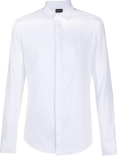 White Men's Armani Emporio Concealed Fastening Shirts | ENHT0BN