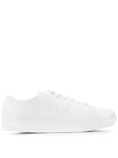 White Men's Armani Emporio Embossed Logo Sneakers | LOB5EUG