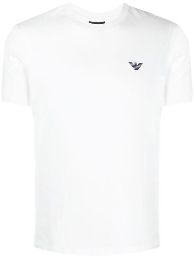 White Men's Armani Emporio Embroidered Logo T Shirts | 7USKNJ5