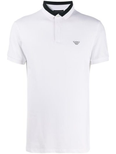 White Men's Armani Emporio Embroidered Logo Polo Shirts | G3VEETY