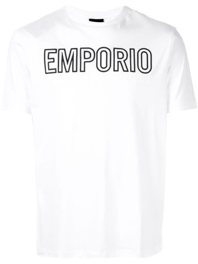 White Men's Armani Emporio Embroidered Logo T Shirts | WUV9C7V