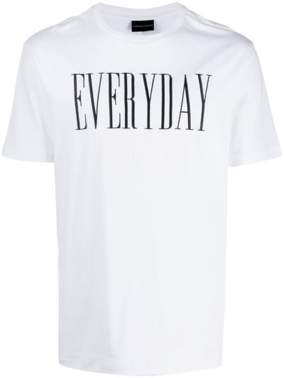 White Men's Armani Emporio Embroidered 'everyday' T Shirts | ZW4UVBV