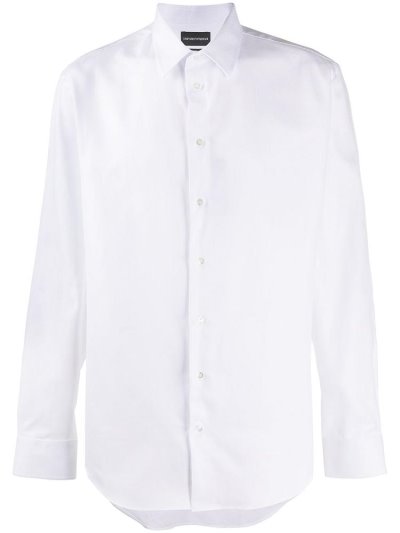 White Men's Armani Emporio Formal Long Sleeve Shirts | U1XTKDT