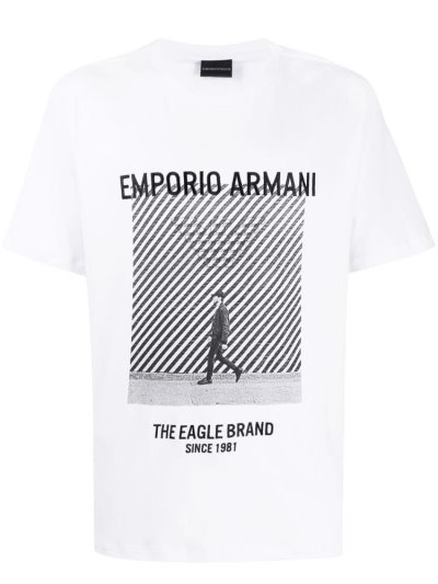 White Men's Armani Emporio Graphic Print T Shirts | CAQG8HH