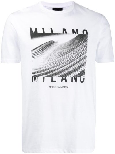 White Men's Armani Emporio Graphic Print T Shirts | NDZJYT5