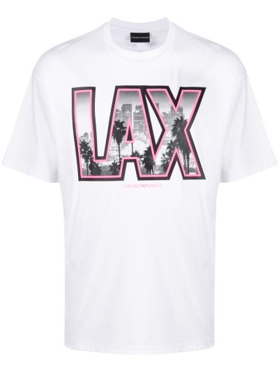 White Men's Armani Emporio Lax Print T Shirts | W7XNJQD