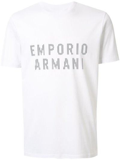 White Men's Armani Emporio Line Logo Print T Shirts | CT4IZSW