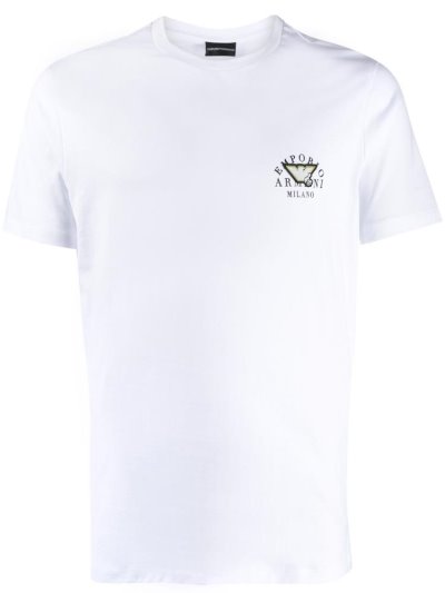 White Men's Armani Emporio Logo Detail T Shirts | UPHZGEM