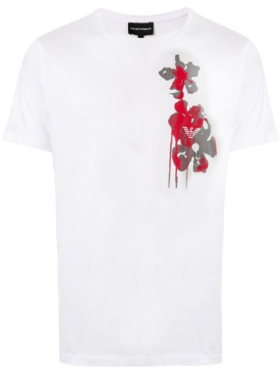 White Men's Armani Emporio Logo Print T Shirts | 4IAM4C6