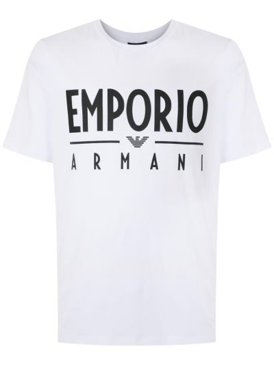 White Men's Armani Emporio Logo Print T Shirts | 6HTRNW3