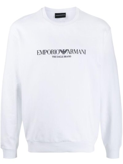 White Men's Armani Emporio Logo Printed Sweatshirts | 7HVT1S0