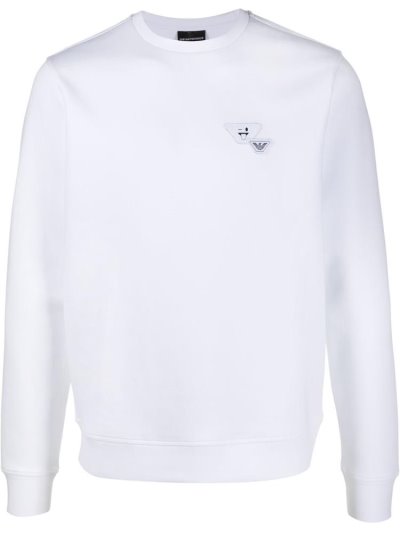 White Men's Armani Emporio Logo Patch Sweatshirts | 93Q66XE