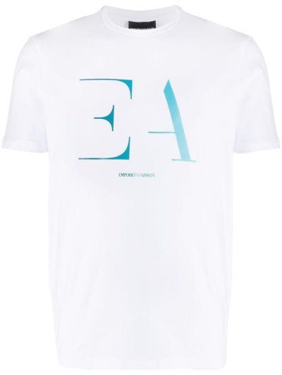 White Men's Armani Emporio Logo Print Crew Neck T Shirts | 9V9VF7C