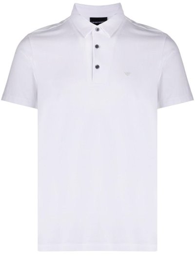 White Men's Armani Emporio Logo Patch Polo Shirts | A1CD4RA