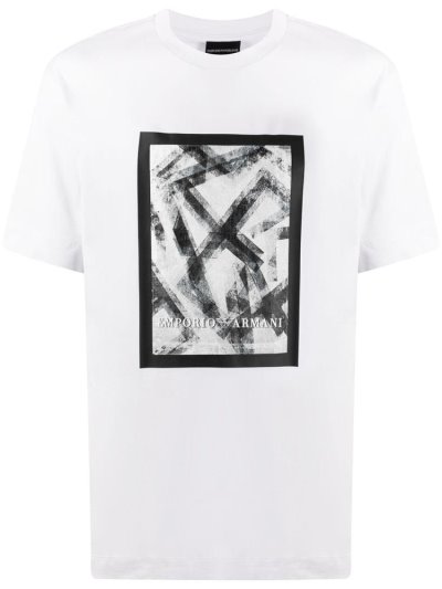 White Men's Armani Emporio Logo Print T Shirts | EGDPDNY