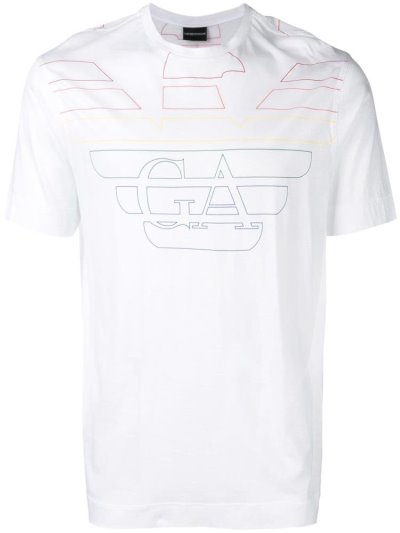 White Men's Armani Emporio Logo Print T Shirts | F0R2SFB