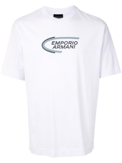 White Men's Armani Emporio Logo Print T Shirts | K9Z2X3P