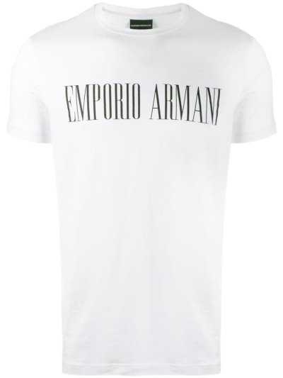 White Men's Armani Emporio Logo Print T Shirts | NB12BO7