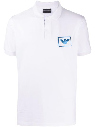 White Men's Armani Emporio Logo Polo Shirts | Z6I47UN