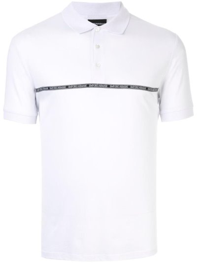 White Men's Armani Emporio Logo Tape Polo Shirts | D8KY561